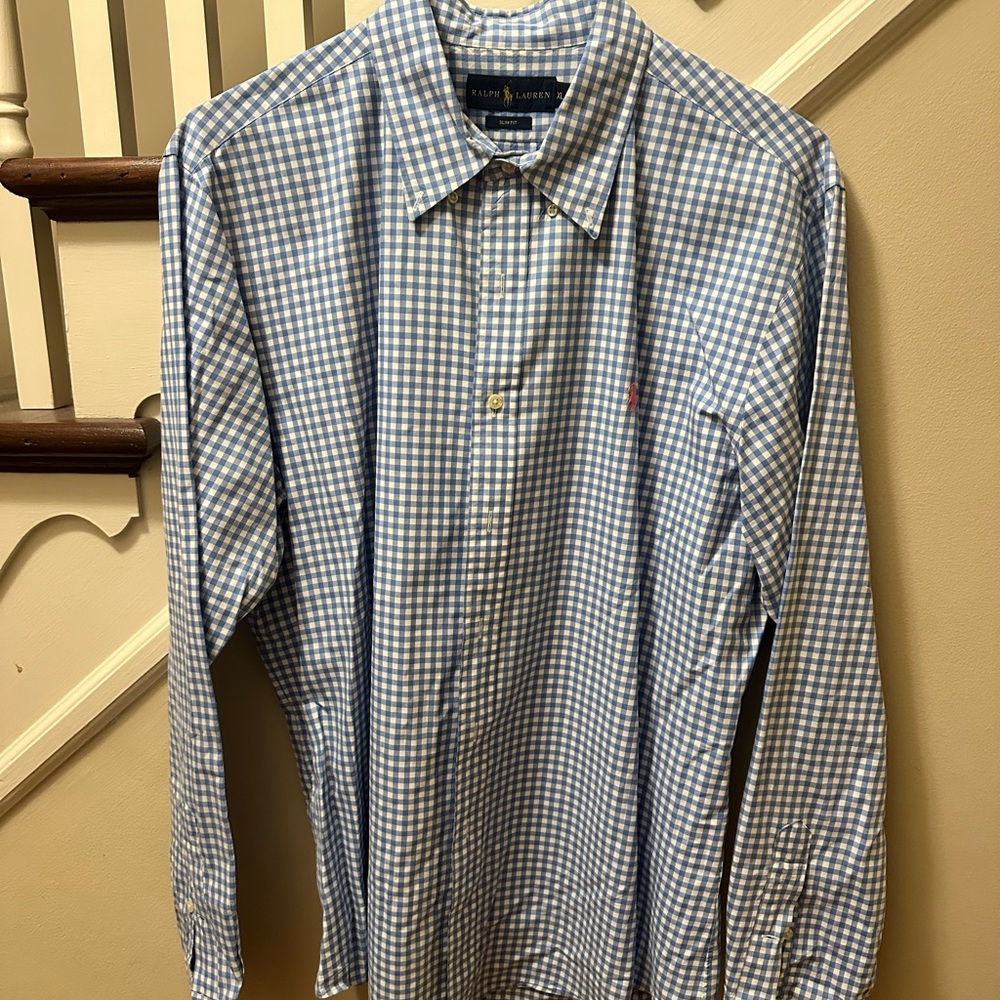 Ralph Lauren Blue and White Casual Button Down Shirt